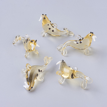 Honeyhandy Handmade Lampwork Pendants, Sea Lion, Light Khaki, 19~22x32~35x10~12mm, Hole: 2~4mm