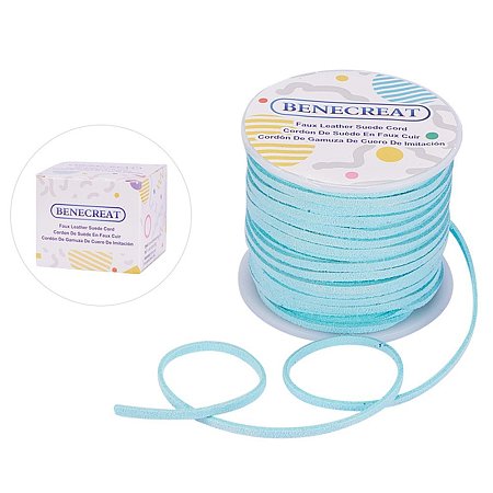 BENECREAT 3mm Faux Suede Cord Jewelry Making Flat Micro Fiber Lace Faux Suede Leather Cord (30 Yards, PaleTurquoise)