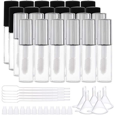 BENECREAT 20 Pack 1.2ml Lip Gloss Tubes Mini Refillable Lip Gloss Balm Bottles with Silver and Black Brush Cap, 5PCS Hoppers and 5PCS Pipettes for Lipstick Samples DIY