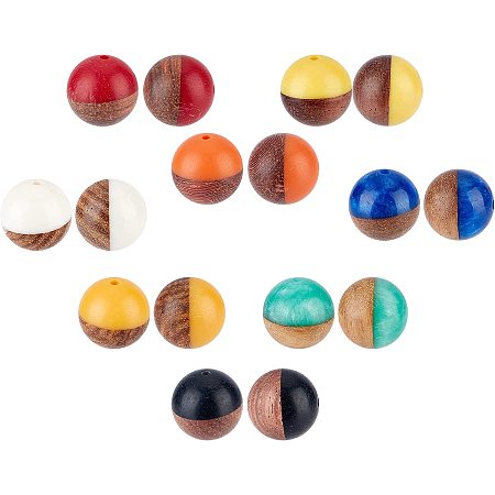 SUNNYCLUE 1 Box 16Pcs 8 Colors Colorful Wooden Beads Two Tone Resin Walnut Wood Bead Large Hole Round Spacers Bulk for Jewelry Making DIY Bracelets Earrings Crafts Findings Accessory, 15MM