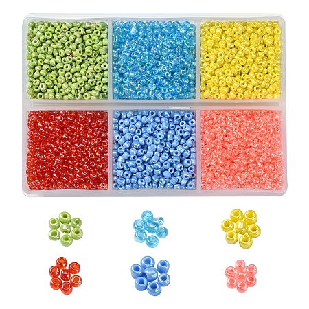 4302Pcs 6 Style 12/0 Glass Seed Beads, Luster, Round, Mixed Color, 2~2.5x1.5~2mm, Hole: 0.8~1mm, 767Pcs/style