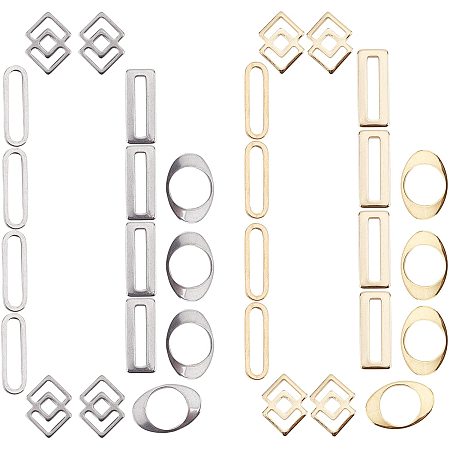 SUNNYCLUE 1 Box 32Pcs 4 Styles Stainless Steel Links Connectors Rectangle Oval Linking Rings Pendant Frame Open Bezel Charms for DIY Necklaces Bracelets Earrings Crafts Jewelry Making Findings