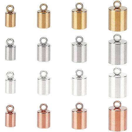 UNICRAFTALE 32pcs 4 Colors Stainless Steel Cord Ends Crimp Cord End Caps Glue-in Fasteners for Necklace Cord for Jewelry Making 1.8~3mm Hole