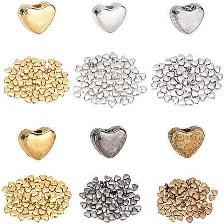 Pandahall Elite 420pcs Heart Spacer Beads 6 Colors Alloy Tibetan Beads Disc Loose Beads for Necklace Bracelet Jewelry Making DIY Crafting, Valentine's Day, 6x5mm, Hole:1mm