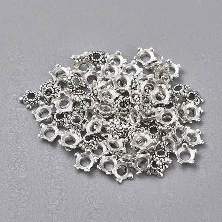Honeyhandy Tibetan Silver Bead Caps, Lead Free & Cadmium Free, Flower, Antique Silver, about 6mm in diameter, Hole: 2mm