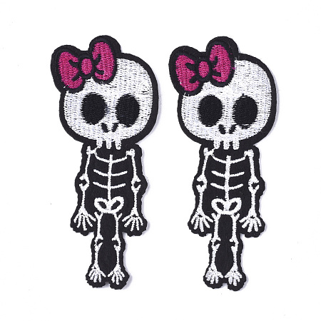 Honeyhandy Computerized Embroidery Cloth Iron On Patches, Costume Accessories, Appliques, Skeleton, Black, 103x43x1mm