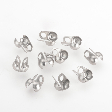 Honeyhandy 304 Stainless Steel Bead Tips, Calotte Ends, Clamshell Knot Cover, Stainless Steel Color, 6x4.5mm, Hole: 1.5mm, Inner Size: 3mm