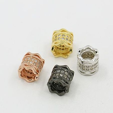 Honeyhandy Brass Cubic Zirconia European Beads, Column, Mixed Color, 8x7.5mm, Hole: 4.5mm