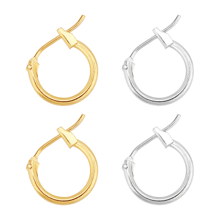 Brass Hoop Earrings, Silver Color, Nickel Free, 12x1.5mm; Hole: 10mm, Mixed Color, 12x1.5mm, 2 colors, 20pcs/color, 40pcs/box