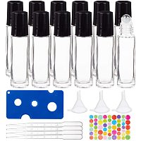 BENECREAT 30 Packs 10ml Clear Glass Roller Bottle Essential Oil Roll on Bottle with Black Cap, Hoppers, Opener, Droppers and Labels for Perfume Aromatherapy Fragrance