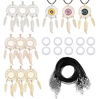 PandaHall Elite 6 Sets Dreamcatcher Charm Cabochon Settings, 3 Colors Dream Catcher Feather Filigree Pendant Blank Trays with 6pcs 14mm Glass Dome and 6pcs Black Necklace Cords for DIY Jewelry Making