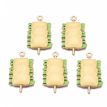 Rack Plating Alloy Enamel Pendants, Cadmium Free & Nickel Free & Lead Free, Food, Champagne Yellow, 30x17.5x4mm, Hole: 1.4mm