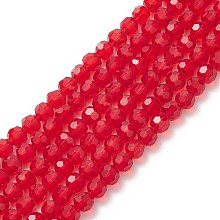 Honeyhandy Transparent Glass Bead Strands, Imitate Austrian Crystal, Faceted, Round, Crimson, 8mm, Hole: 1mm, about 70~72pcs/strand, 20~21 inch