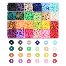 Arricraft 3600Pcs 24 Colors Handmade Polymer Clay Beads, Heishi Beads, for DIY Jewelry Crafts Supplies, Disc/Flat Round, Mixed Color, 6x1mm, Hole: 2mm, 150pcs/color