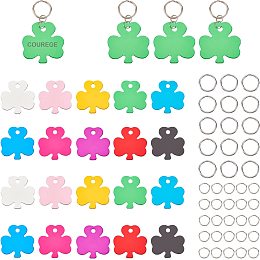 SUNNYCLUE 1 Box 80Pcs Clover Blank Tags Kit Leaf Clover Shape Brass Blank Stamping Tag Pendants Charms with Key Rings & Jump Rings for Earring Bracelet Necklace Pendant Charm Jewelry Making