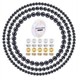 175Pcs Non-Magnetic Synthetic Hematite Round Beads for DIY Jewelry Making, with Iron Rhinestone Spacer Beads, Elastic Crystal Thread, Synthetic Hematite Beads: 175pcs/set