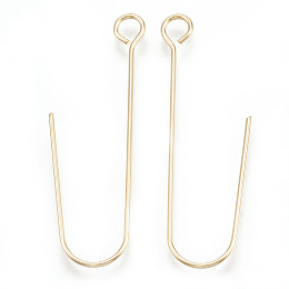 Honeyhandy Brass Earring Hooks, with Horizontal Loop, Real 18K Gold Plated, 36x13x0.5mm, Hole: 2.5mm, Pin: 0.5mm