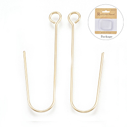 Honeyhandy Brass Earring Hooks, with Horizontal Loop, Real 18K Gold Plated, 36x13x0.5mm, Hole: 2.5mm, Pin: 0.5mm