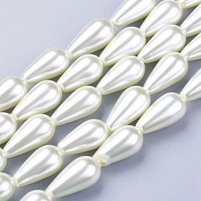 Honeyhandy Glass Pearl Beads, for Beading Jewelry Making, Painted, teardrop, White, 16x8mm, Hole: 1mm, about 24pcs/strand
