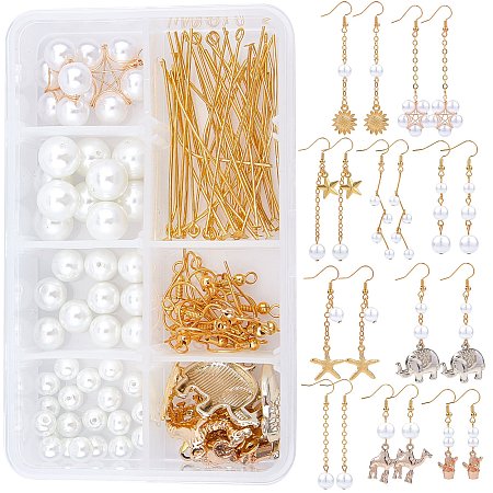 SUNNYCLUE DIY Glass Pearl Beads Earring Making Kits, Include Alloy Pendants, Brass Earring Hooks & Findings, Mixed Shapes, Golden, 19.5x19x2mm, Hole: 2mm