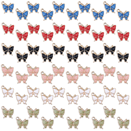 SUNNYCLUE Alloy Enamel Charms, Butterfly, Light Gold, Mixed Color, 13x13.5x2.5mm, Hole: 1.8mm, 6color, 10pcs/color, 60pcs
