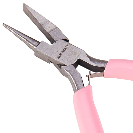SUNNYCLUE 45# Carbon Steel Jewelry Pliers, Round Nose Pliers, Polishing, Pink, 12.2x7.2x0.85cm