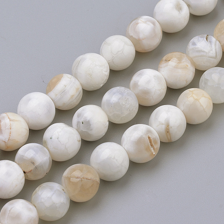 Arricraft Natural Weathered Agate Beads Strands, Dyed, Round, Floral White, 8mm, Hole: 1mm, about 50pcs/strand, 15.7 inches(39.8cm)