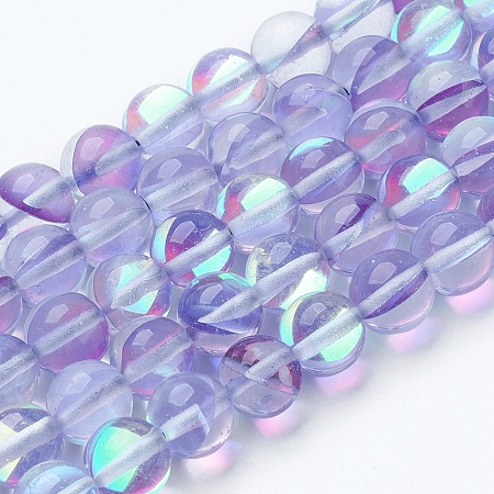 ARRICRAFT Synthetic Moonstone Beads Strands, Holographic Beads, Round, Medium Purple, 8mm, Hole: 0.8~1mm, about 47~50pcs/strand, 14.7 inches~15.1 inches
