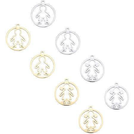 Unicraftale 304 Other Pendants & Charms, Manual Polishing, Ring with Girl, Golden & Stainless Steel Color, 28.5x25.5x1.5mm, Hole: 1.8mm, 8pcs/box