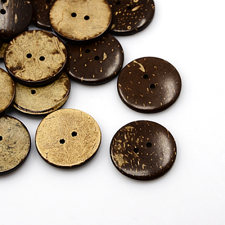 Honeyhandy Coconut Buttons, 2-Hole, Flat Round, Coconut Brown, 28x4mm, Hole: 2mm