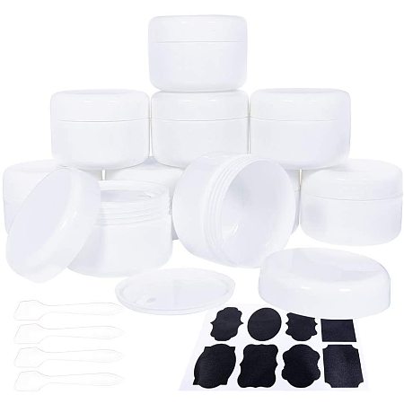 BENECREAT 10 Packs 3.4oz White Plastic Cosmetic Jars with Inner Liner Dome Lids, 2 Sheets Labels, 4 Mask Spoons for Beauty Product and Cosmetic Samples