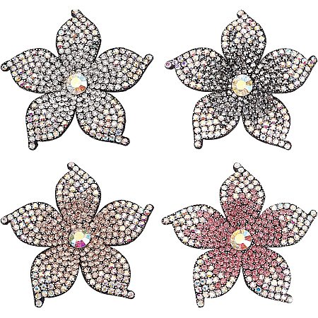 SUPERFINDINGS 4pcs 4 Color Crystal Rhinestones Applique Shining Exquisite Portable on Patches Iron on or Sewable Crystal Appliques for Jeans Jackets Clothing Scrapbooking Handbag Shoes