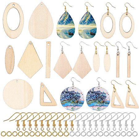 OLYCRAFT 230pcs Wood Earrings Makings Kits Unfinished Jewelry Making Supplies Earrings Making Accessories Mixed Shapes with Golden Sliver Earring Hooks Jump Rings for Earrings Jewelry Making