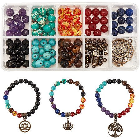 SUNNYCLUE 1 Box 220pcs Chakra Beads Stretch Bracelet Making Kits Include  Round Gemstone Beads Tree of Life Lotus Tibetan Style Alloy Charms Pendants  for DIY Bracelets Jewelry Making Supplies 