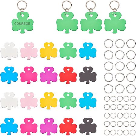 SUNNYCLUE 1 Box 80Pcs Clover Blank Tags Kit Leaf Clover Shape Brass Blank Stamping Tag Pendants Charms with Key Rings & Jump Rings for Earring Bracelet Necklace Pendant Charm Jewelry Making
