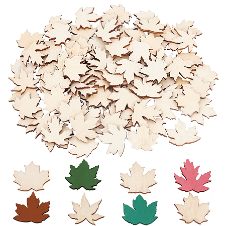 OLYCRAFT 99pcs Wooden Maple Leaf Cutouts Unfinished Blank Wooden Slices Maple Leaves Wood Pieces Wooden Cutout Ornaments for DIY Crafting Gift Tags Autumn Party Decorations