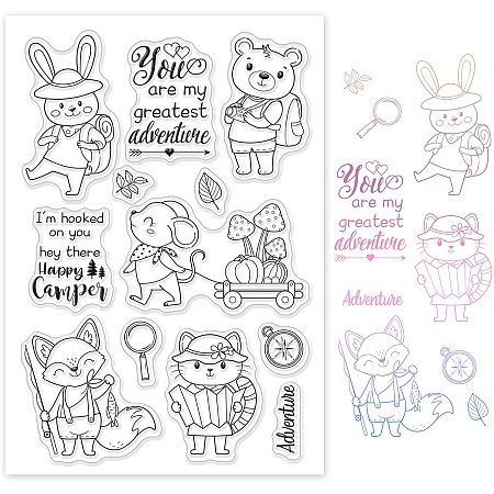 GLOBLELAND Adventure Animals Silicone Clear Stamps Bunny Bear Cat Fox Transparent Stamp for Christmas Birthday Valentine's Day Cards Making DIY Scrapbooking Photo Album Decoration Paper Craft