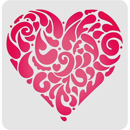 FINGERINSPIRE Heart Stencils Template 11.8x11.8inch Plastic Mandala Heart Drawing Painting Stencils Square Reusable Stencils for Painting on Wood, Floor, Wall and Tile