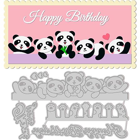 GLOBLELAND 1Sheet Metal Cute Animal Border Edge Cut Dies Panda and Cat Paws Embossing Template Mould Thanks Words Die Cuts for Card Scrapbooking for Card DIY Craft