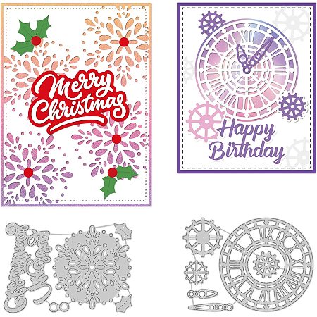 GLOBLELAND Snowflake Clock Embossing Template Gear Carbon Steel Christmas Words Die Cuts for Scrapbooking Card DIY Craft Decoration