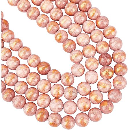 Arricraft About 100 Pcs 8mm Nature Stone Beads with Gold Foil, Nature Jade Round Beads, Gemstone Loose Beads for Bracelet Necklace Jewelry Making (Hole: 1mm)