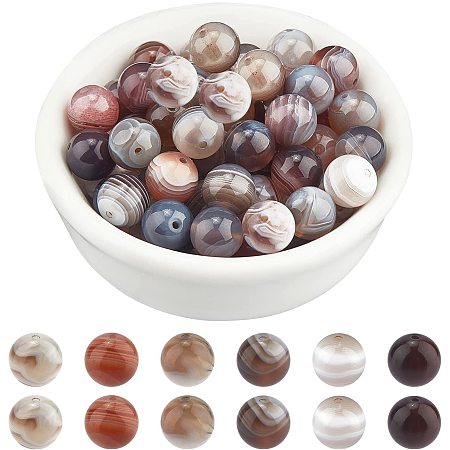 Arricraft About 46 Pcs Nature Stone Beads 8mm, Natural Botswana Agate Round Beads, Gemstone Loose Beads for Bracelet Necklace Jewelry Making (Hole: 1mm)