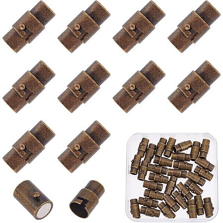 SUNNYCLUE 1 Box 32 Sets Kumihimo End Caps 4.8mm Screw Clasps Locking Clasp Leather Cord End Cap for Jewelry Clasps Extension Bracelet Extender Converter DIY Craft Supplies Adult Antique Bronze