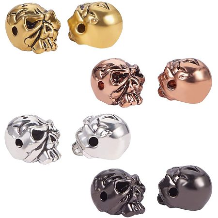 PandaHall Elite 40 PCS 4 Colors Environmental Alloy Micro Pave Cubic Zirconia Skull Beads for Men Original Bracelet DIY Jewelry Making