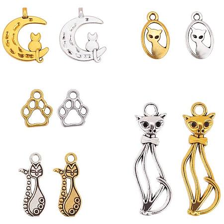 PandaHall Elite Cat Charms Pendants, 100pcs 5 Style Tibetan Pet Animal Cats Kitten Pendants Beads Charms for DIY Bracelet Necklace Jewelry Making