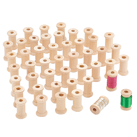 PandaHall Elite 50 Pcs Wooden Empty Spools for Wire, Thread Bobbins, Blanched Almond, 2.3x1.5cm