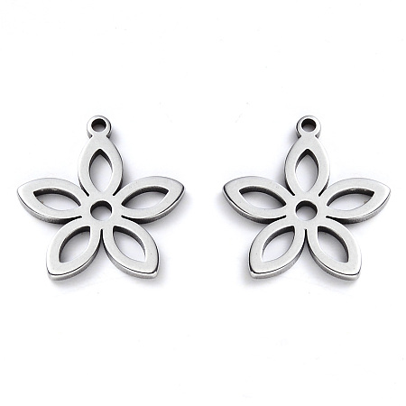 Honeyhandy 304 Stainless Steel Pendants, Laser Cut, Flower, Stainless Steel Color, 16x15x1mm, Hole: 1.2mm