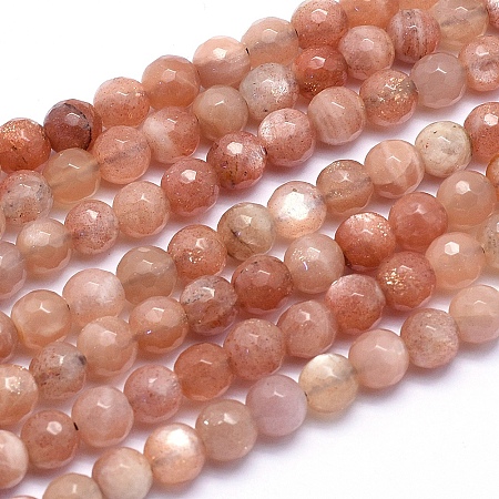 Arricraft Natural Sunstone Beads Strands, Round, Faceted, Grade A, 6mm, Hole: 1mm, about 66pcs/strand, 15.3 inches(39cm)