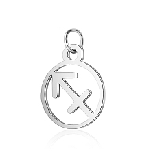 Honeyhandy 304 Stainless Steel Charms, with Jump Rings, Polished, Flat Round with Constellation, Sagittarius, 13x11x1mm, Hole: 2.5mm