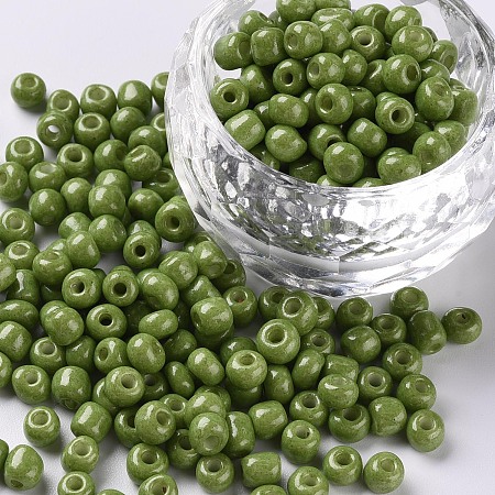 Honeyhandy Baking Paint Glass Seed Beads, Olive Drab, 6/0, 4~5x3~4mm, Hole: 1~2mm, about 4500pcs/bag